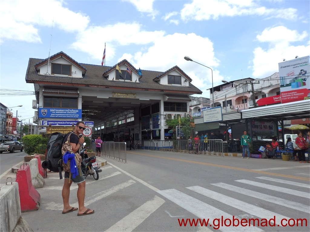 Globemad Pete crossing overland from Thailand to Myanmar via the Mae Sot Myawaddy border crossing