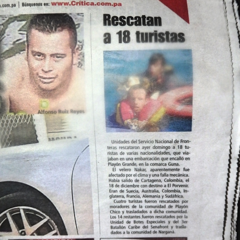 Globemad Emma Pete shipwreck Survival story panama news paper