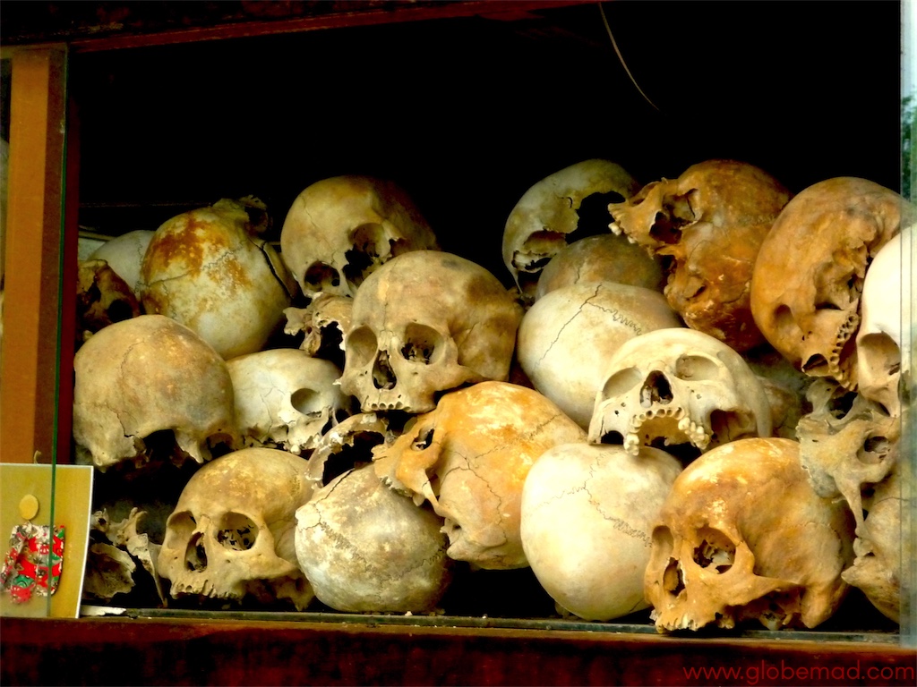 Travel inspiration photos for backpacking in Cambbodia Globemad blogger photographs khmer rouge killing fields skulls